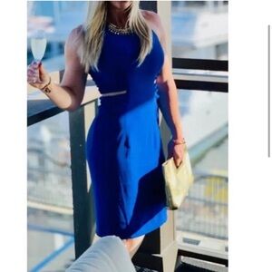 Badgley Mischka Crepe/Sleeveless Midi with High Neckline! “persimmon color”